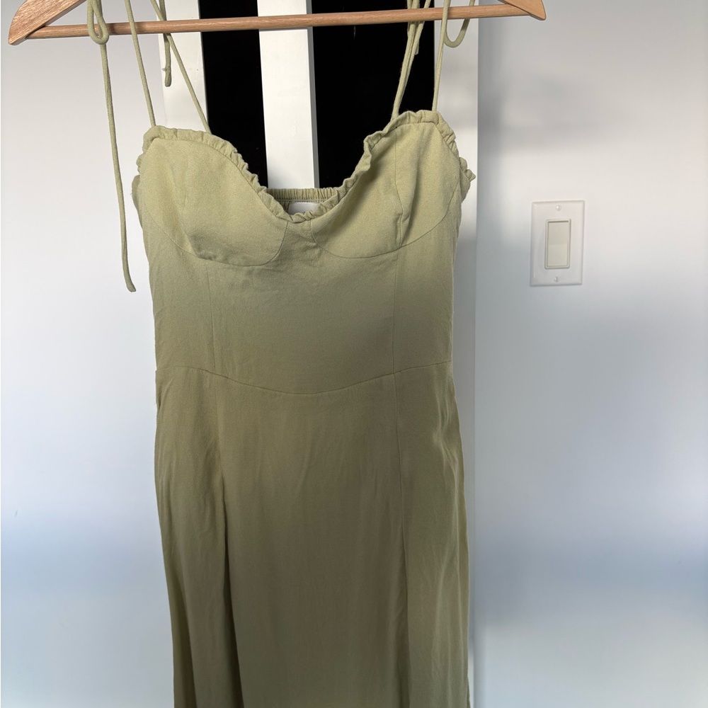 Wilfred Olive Green Mini Dress with Ruffle Bust